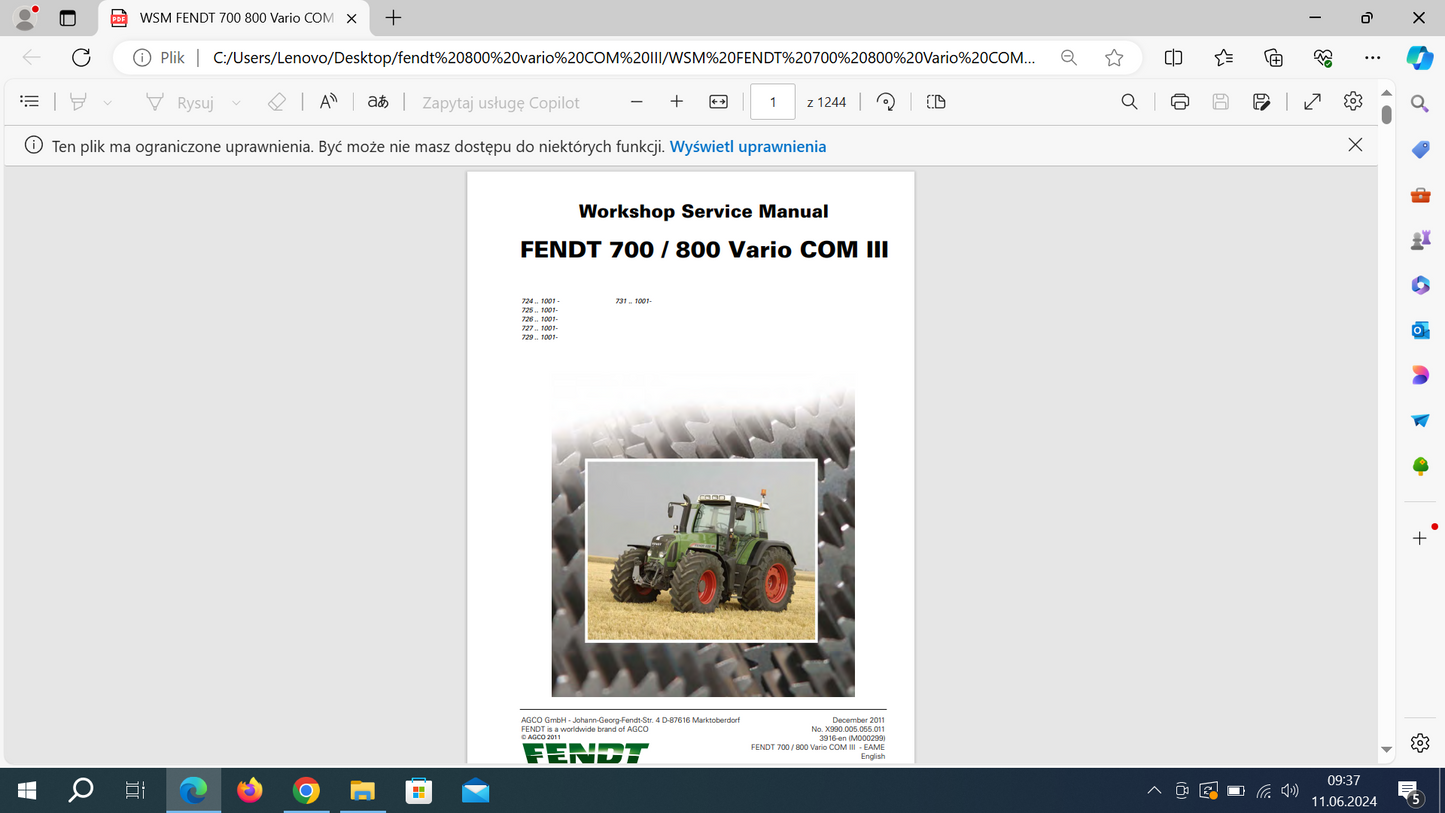 Fendoc Sync 2024 FENDT VARIO COM 400 500 600 700 800 900 1000 Katalog Serwisówek Instrukcje Napraw Schematy Elektryczne Diagramy