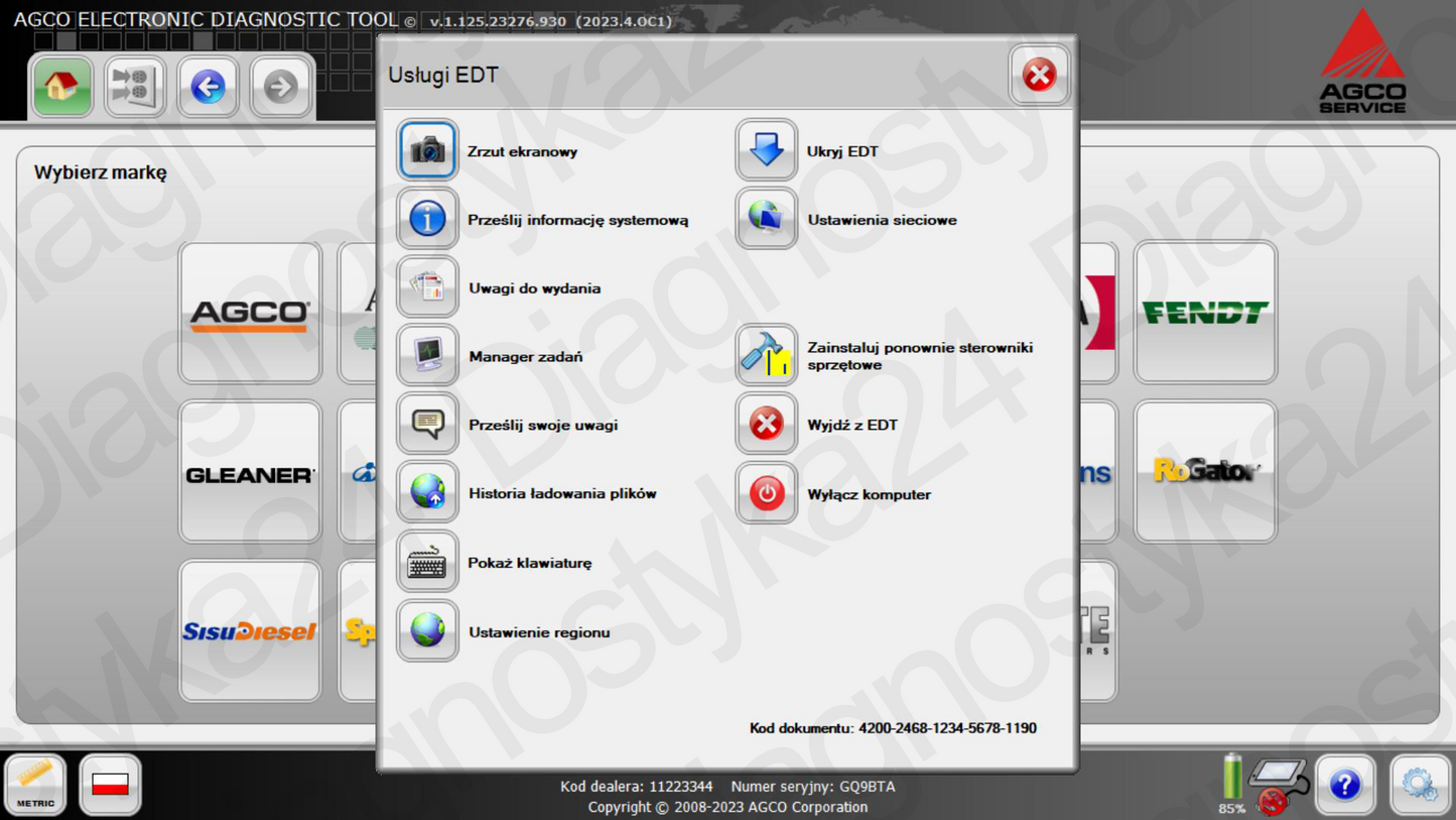 AGCO EDT 2023.10 Najnowsze Oprogramowanie Urządzenie AGCO CAN 2X4 4X4