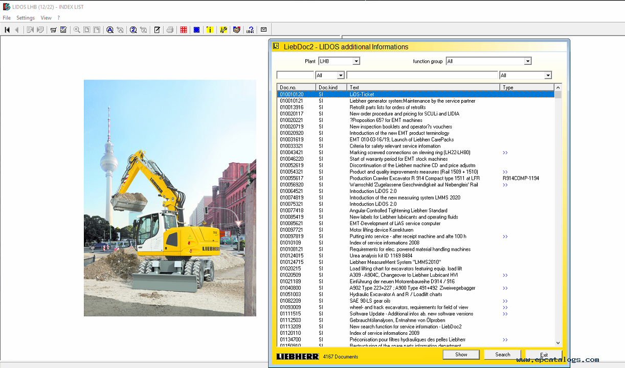SERWISOWY KATALOG Liebherr Lidos 2022 Maszyny Budowlane Dźwigi Koparki Serwisówki Katalog Części