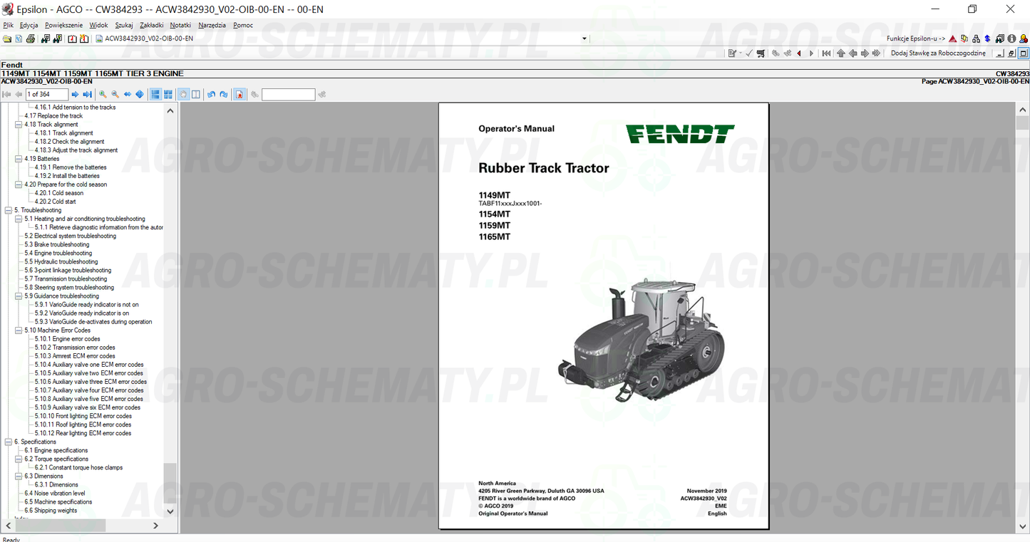 AGCO EPSILION 2022 KATALOG SCHEMATY Massey Ferguson Fendt AGCO Wypas Wersja Zdalna Instalacja