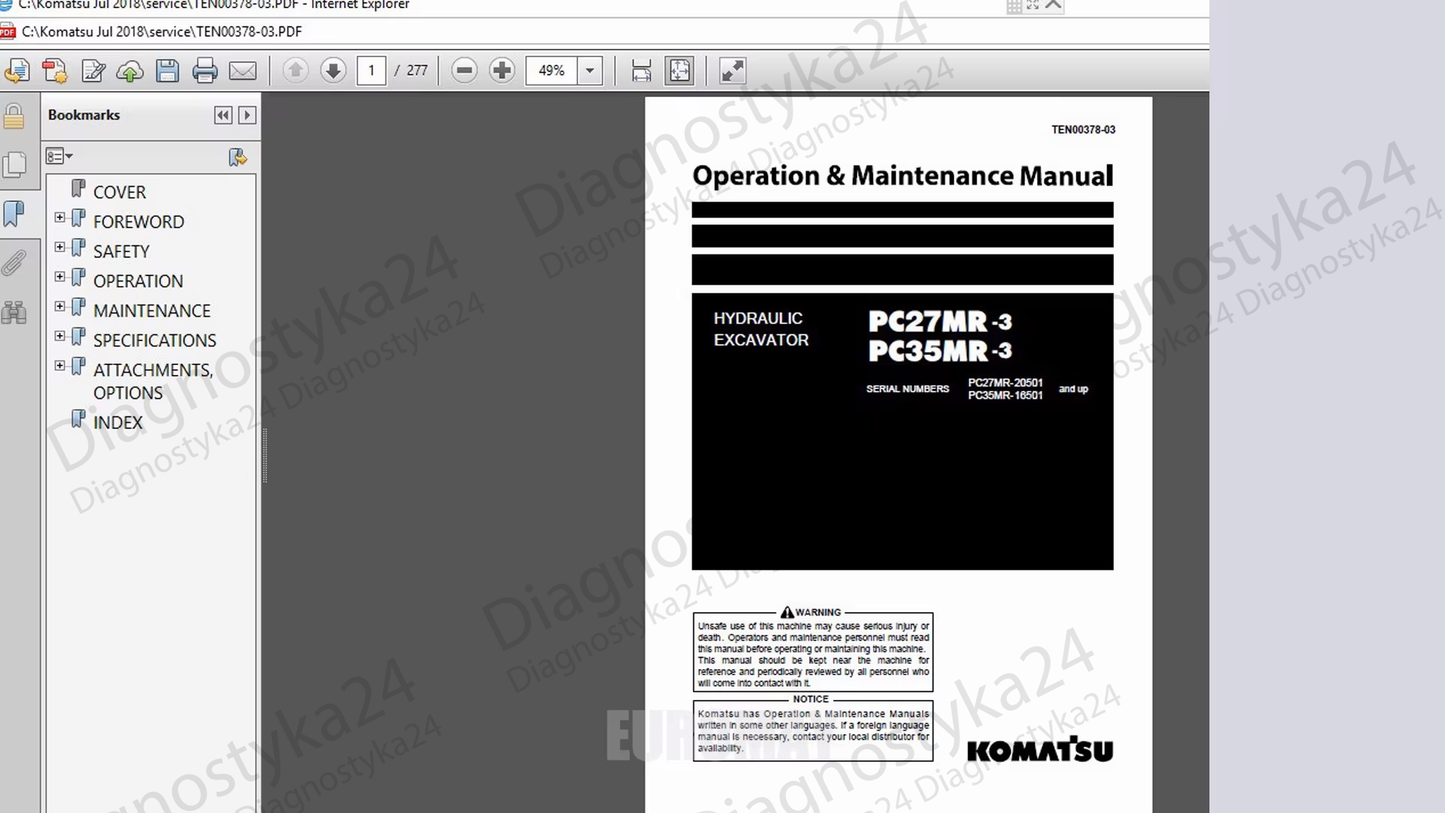 KOMATSU Serwisówki Instrukcje Napraw Service Manuale PDF PACZKA DUŻA
