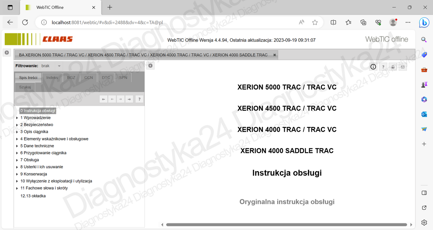 INSTRUKCJE NAPRAW Schematy Claas WebTIC 2026 Axion Lexion Maszyny Ciągniki Kombajny Sieczkarnie