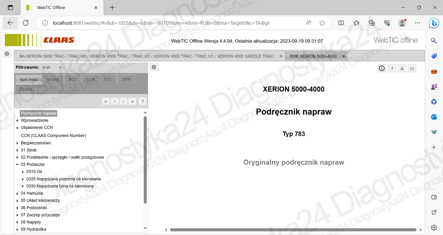 INSTRUKCJE NAPRAW Schematy Claas WebTIC 2026 Axion Lexion Maszyny Ciągniki Kombajny Sieczkarnie