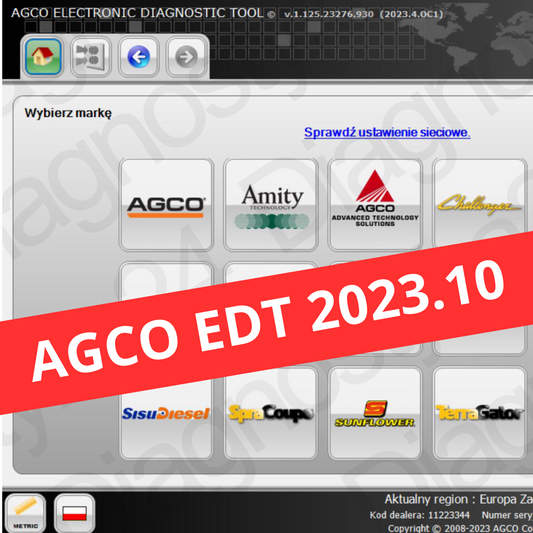 AGCO EDT 2023.10 Najnowsze Oprogramowanie Urządzenie AGCO CAN 2X4 4X4