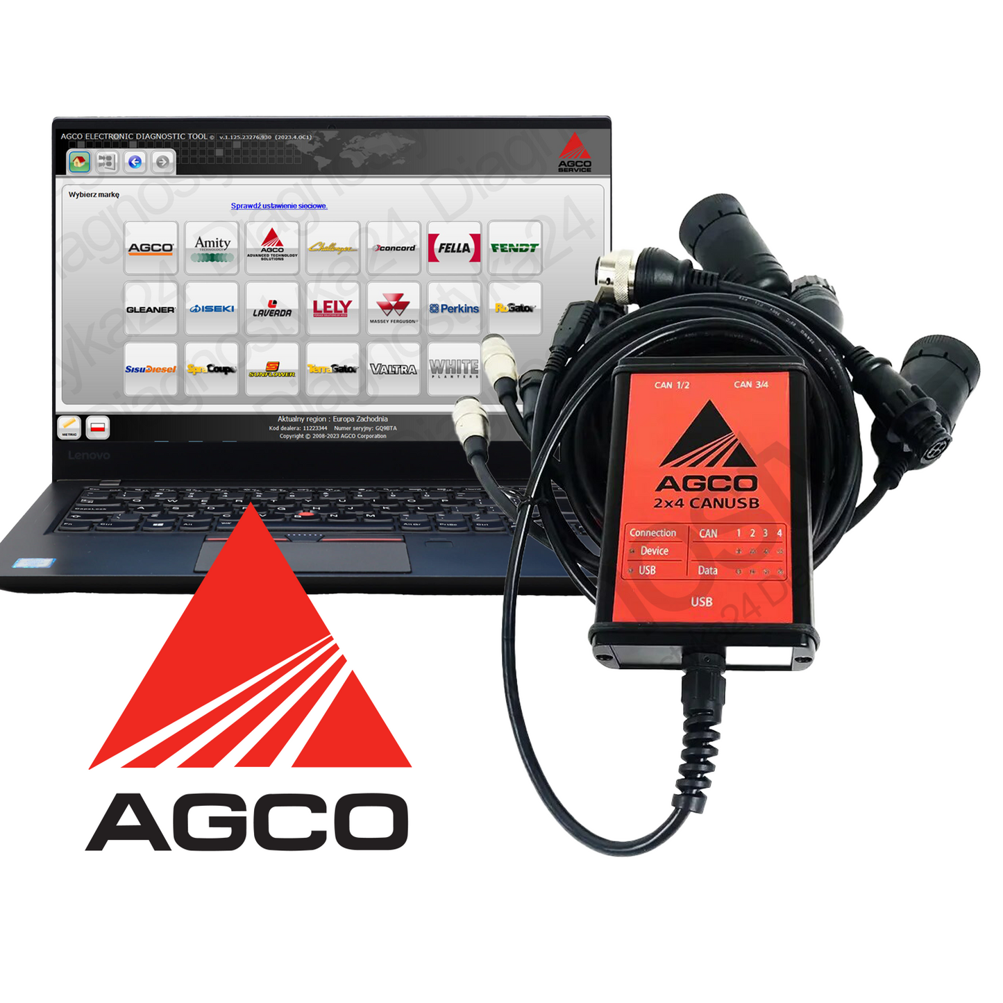 ZESTAW DIAGNOSTYCZNY AGCO 2X4 CAN USB Fendt Massey Ferguson Valtra Serwisówka ASO